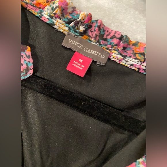 NWT Vince Camuto Size M Black Floral Ruffle Flowy Long Sleeve Sheer Mini Dress - Picture 12 of 13